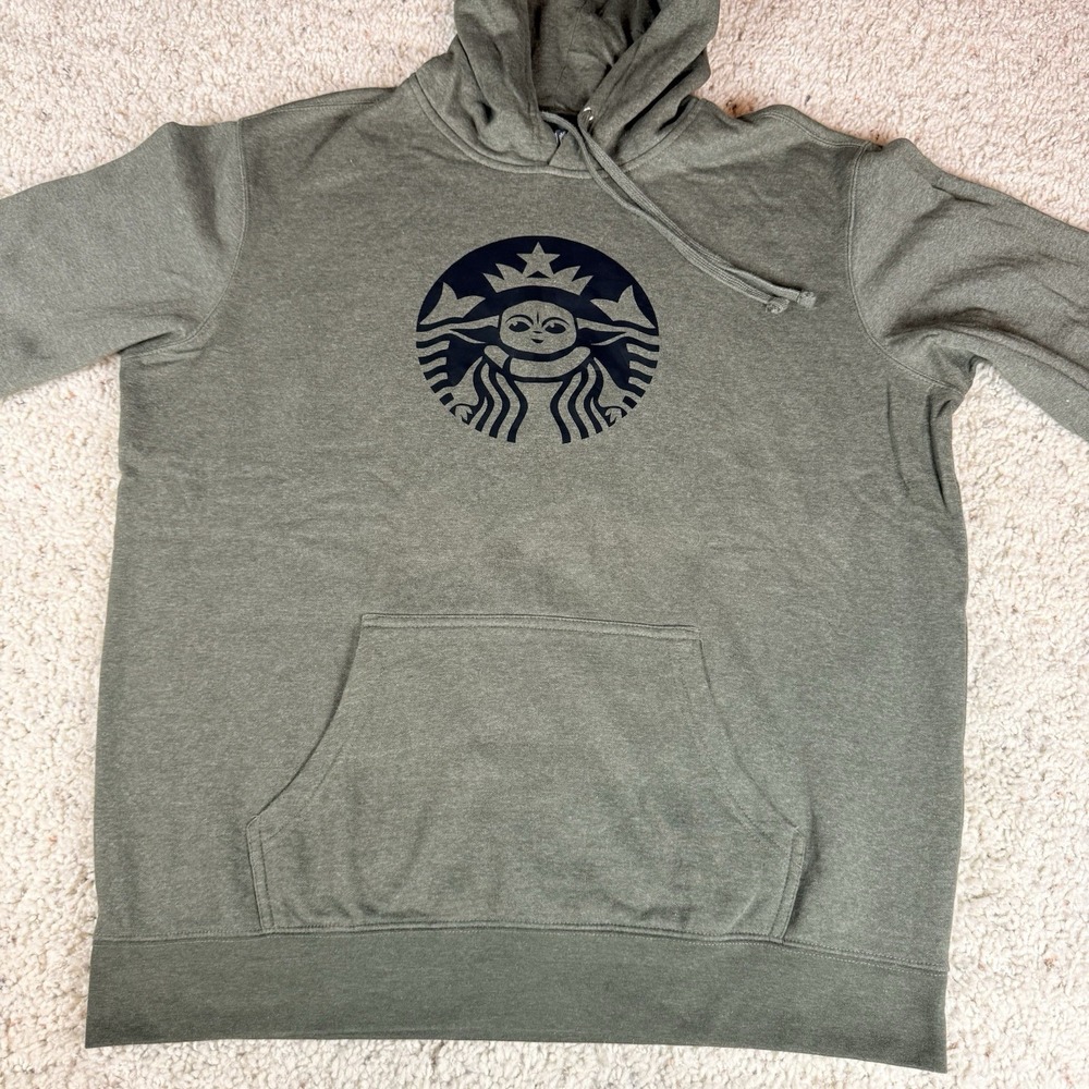 DISTRICT V.I.T.Fleece Graphic Hoodie Sweatshirt Green Yoda Starbuck Logo Mens XL - Picture 2 of 9